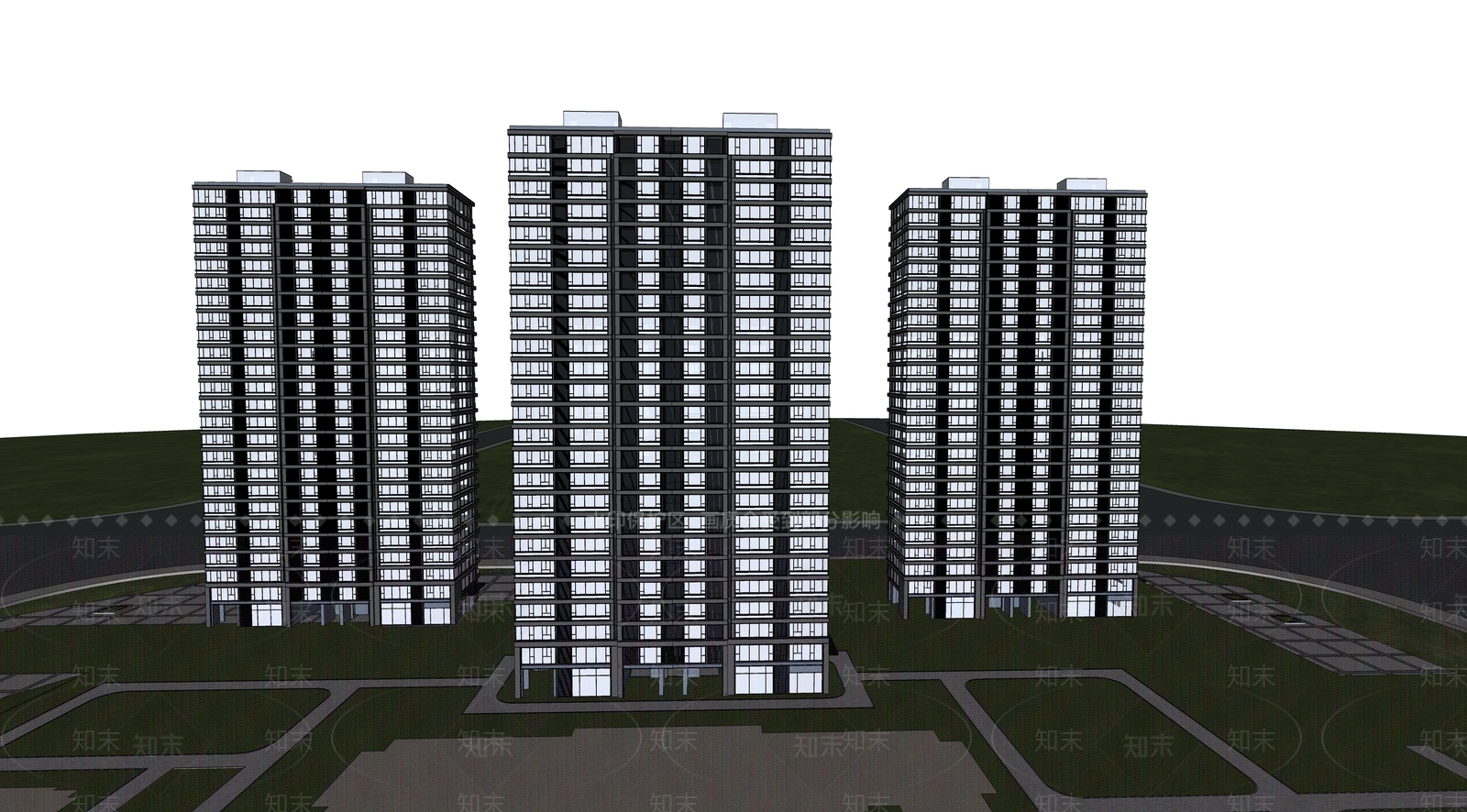 现代高层住宅SU模型下载【ID:1140599347】