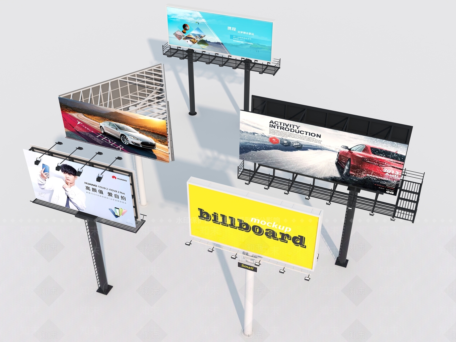 现代户外广告指示牌3D模型下载【ID:1140607284】