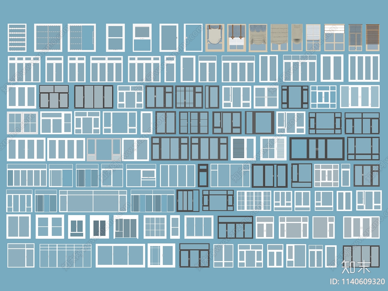 现代玻璃窗户组合SU模型下载【ID:1140609320】