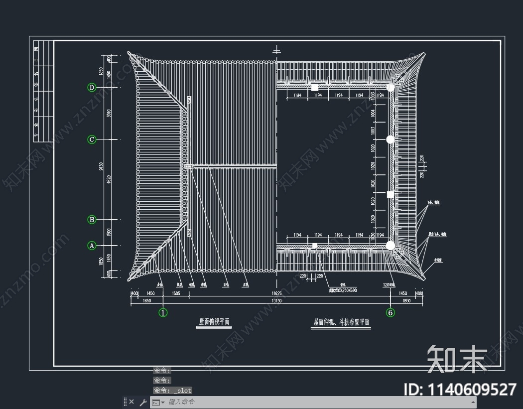 仿古清代戏台建筑cad施工图下载【ID:1140609527】