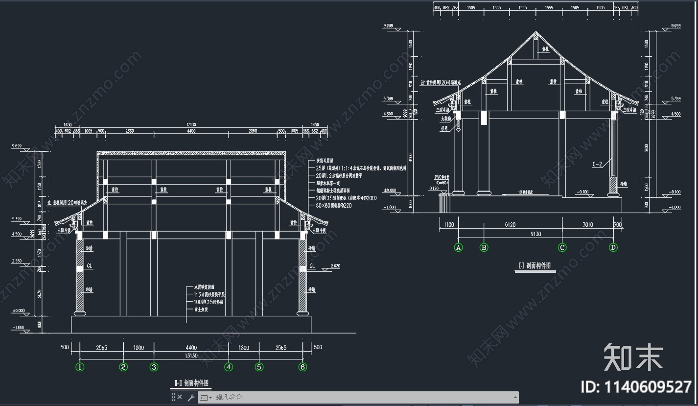 仿古清代戏台建筑施工图下载【ID:1140609527】