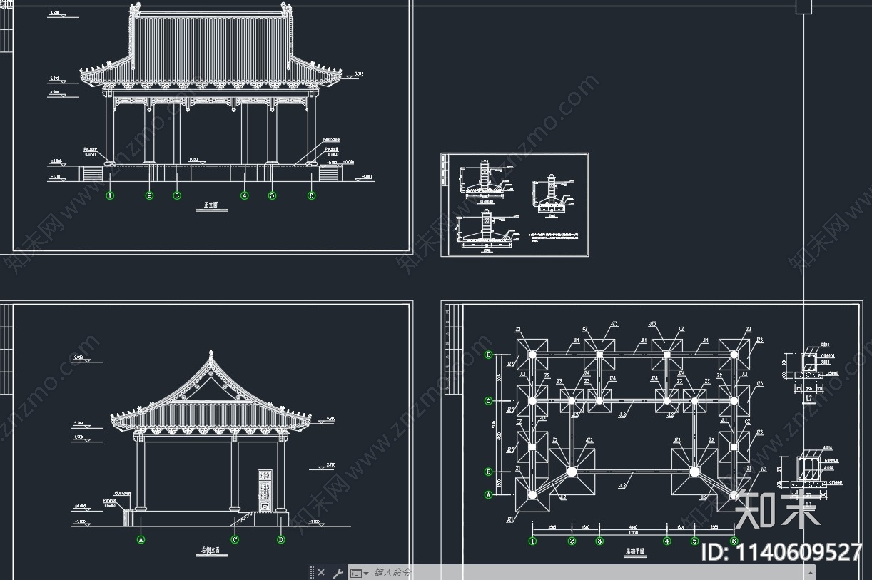 仿古清代戏台建筑cad施工图下载【ID:1140609527】