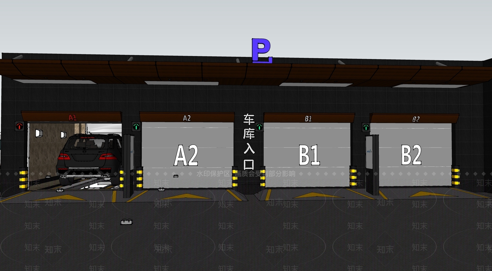 现代地下停车场SU模型下载【ID:1140612369】