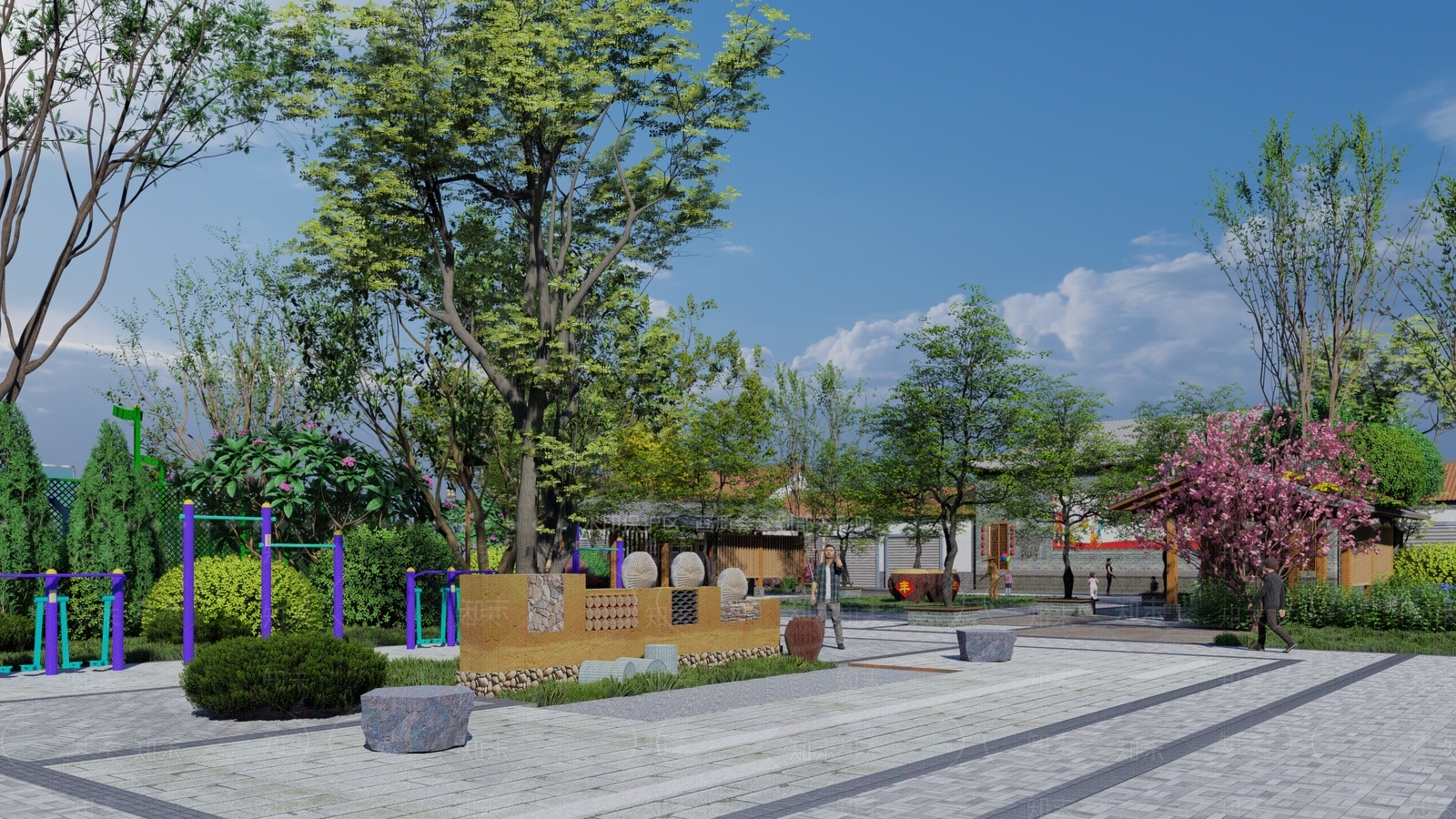 现代广场景观SU模型下载【ID:1140612910】