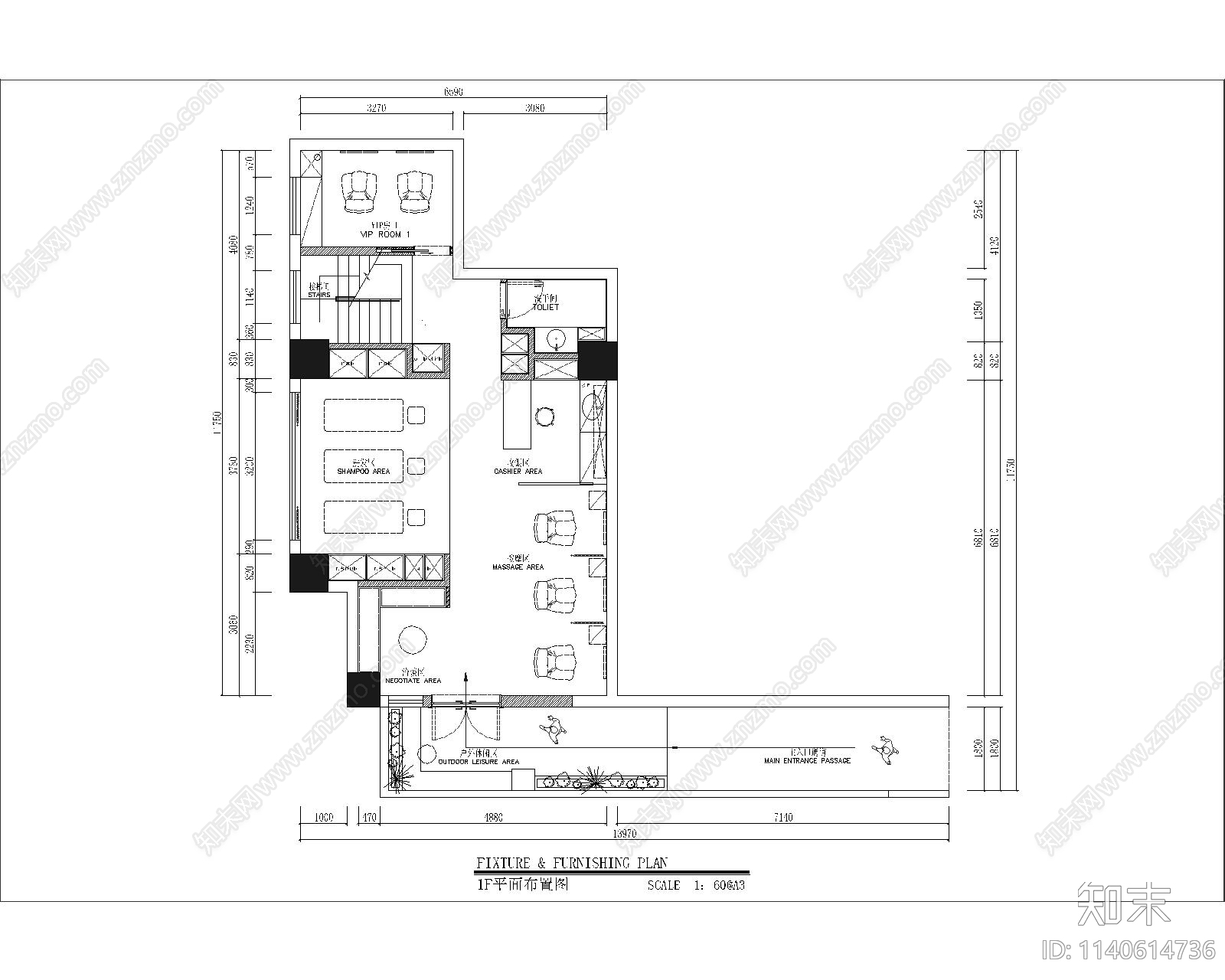 理发店平面布置图施工图下载【ID:1140614736】