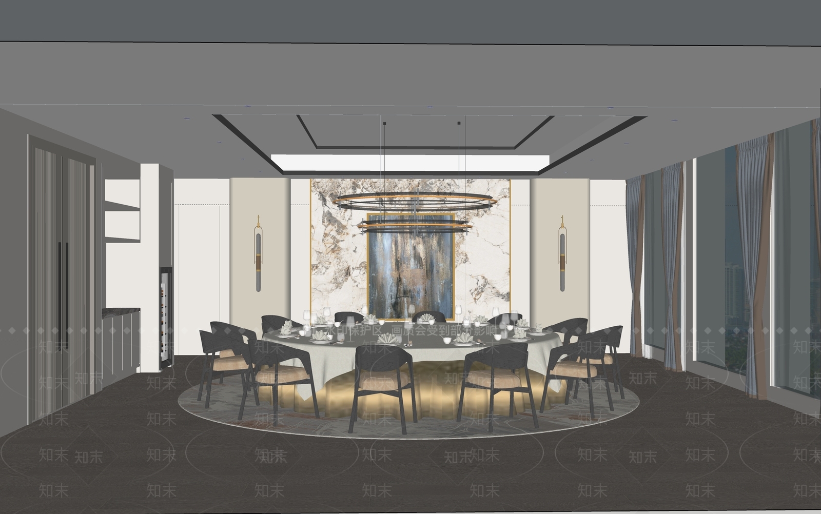现代轻奢酒店餐厅SU模型下载【ID:1140616419】