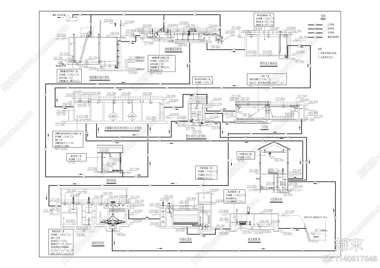 九龙园区污水处理厂建筑cad施工图下载【ID:1140617646】