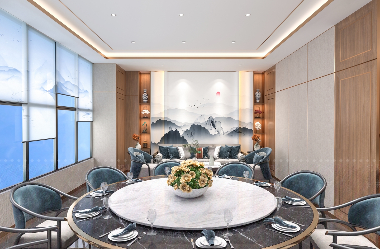 新中式中餐厅包间3D模型下载【ID:1140625126】_知末3d模型网