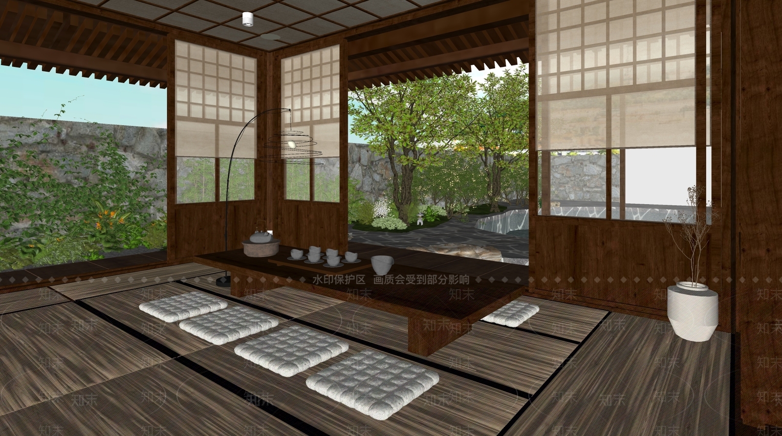 日式观景茶馆SU模型下载【ID:1140627839】