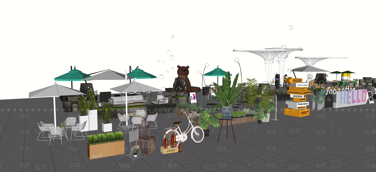 现代商业街外摆组合SU模型下载【ID:1140702596】