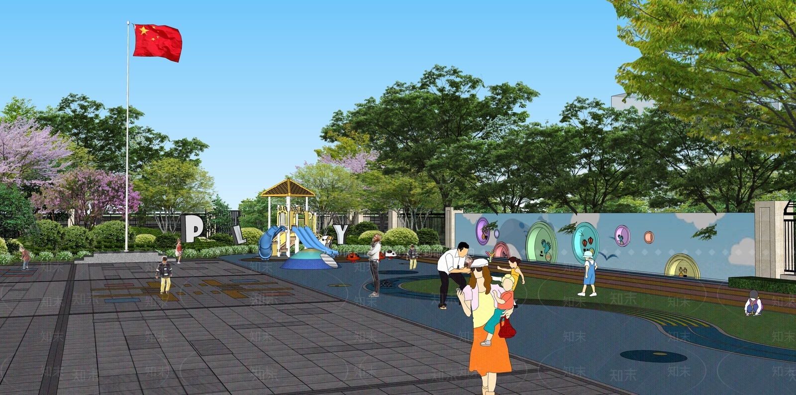 现代校园景观SU模型下载【ID:1140633382】