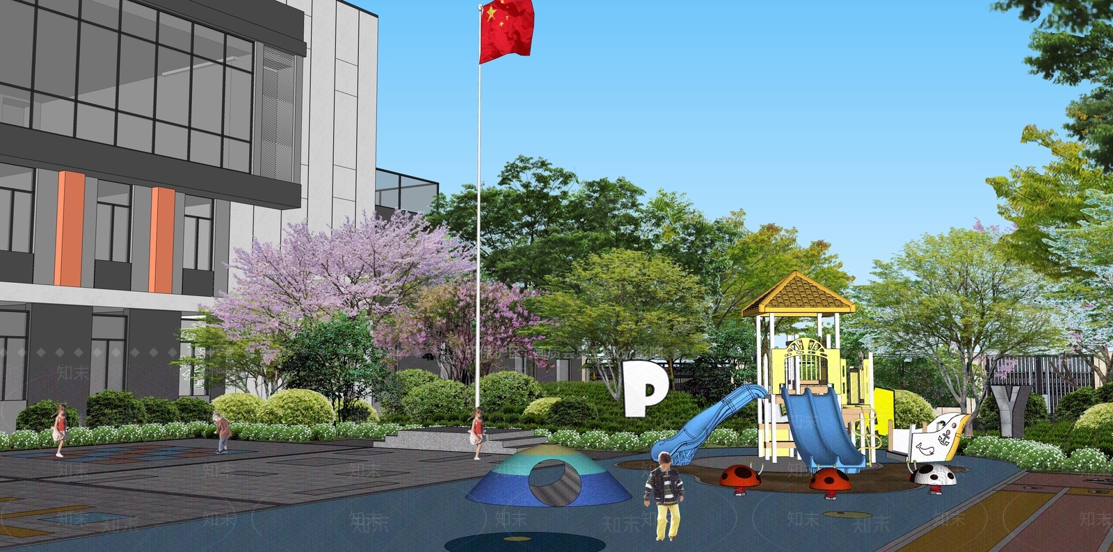 现代校园景观SU模型下载【ID:1140633382】