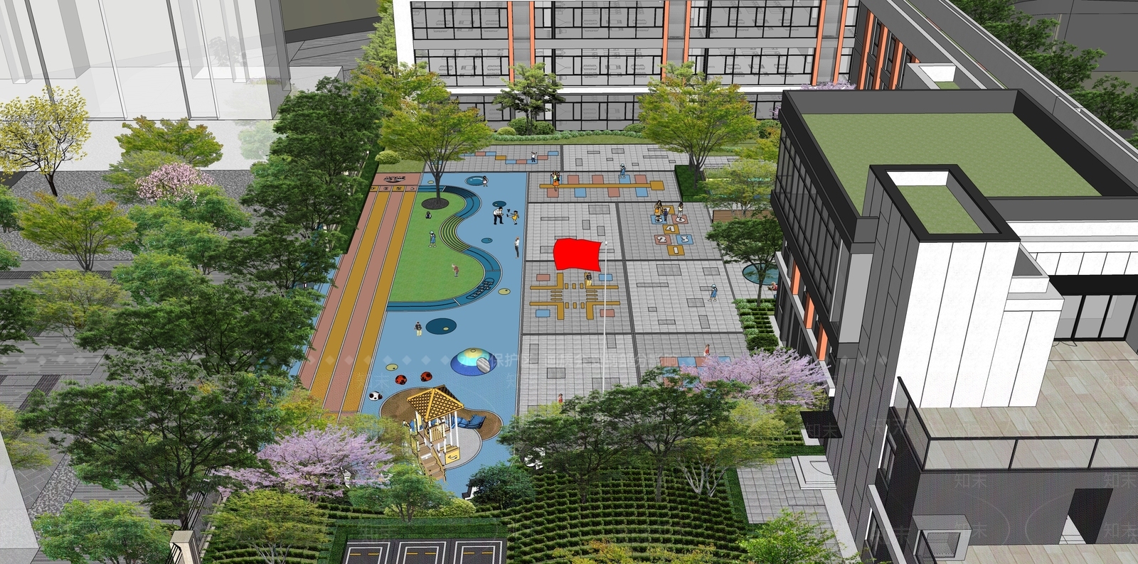 现代校园景观SU模型下载【ID:1140633382】