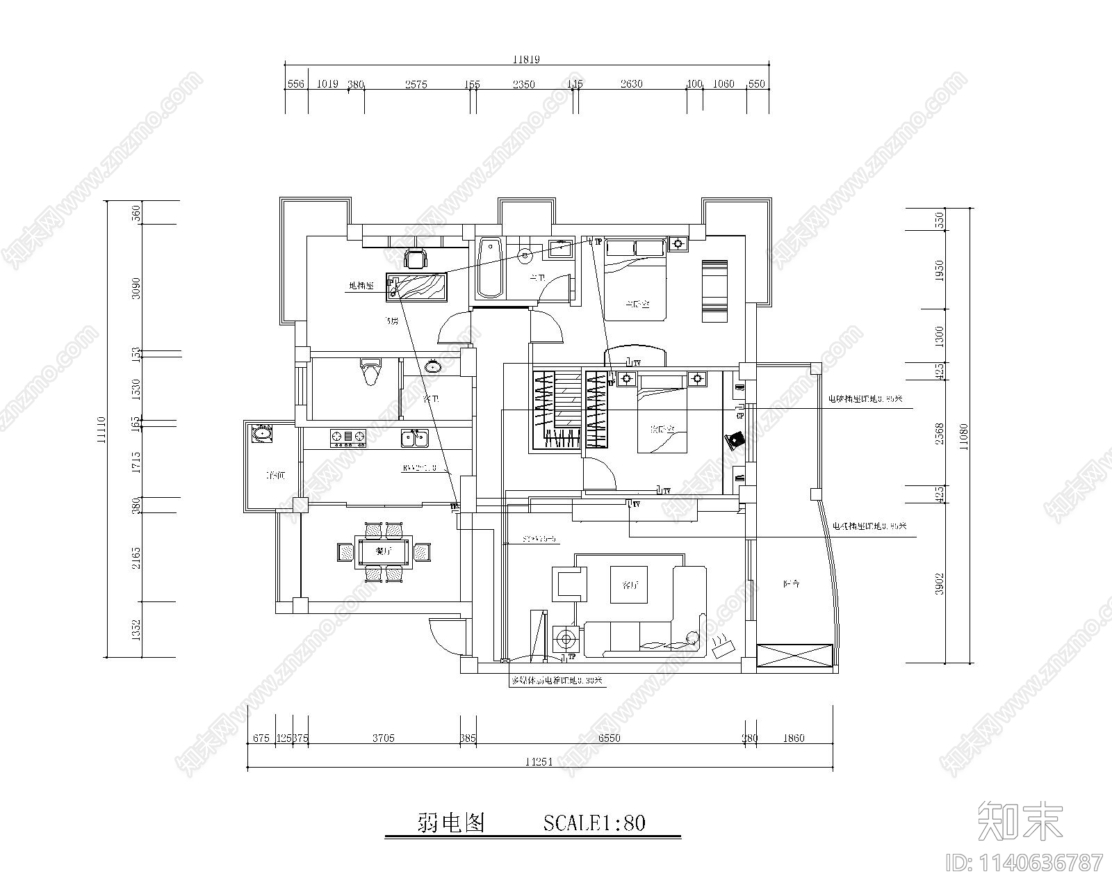 大平层电路cad施工图下载【ID:1140636787】