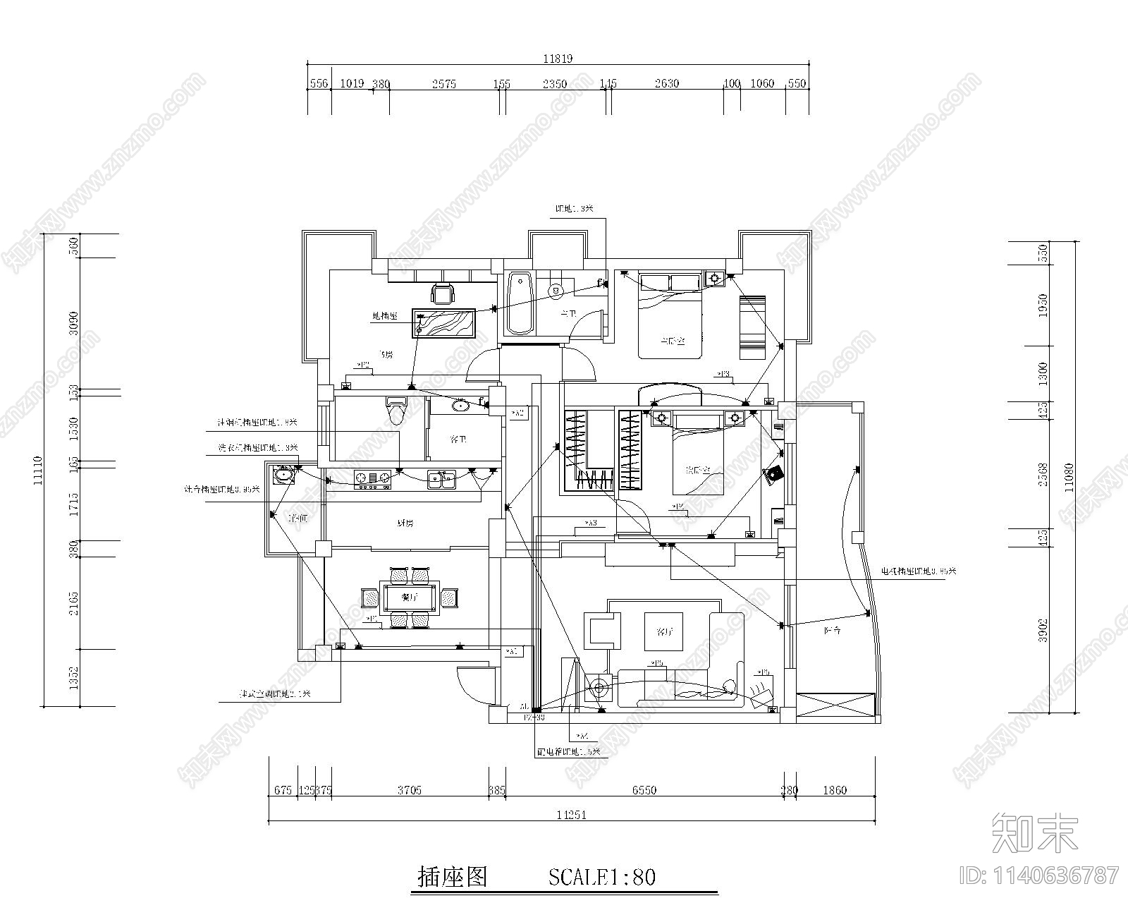 大平层电路cad施工图下载【ID:1140636787】