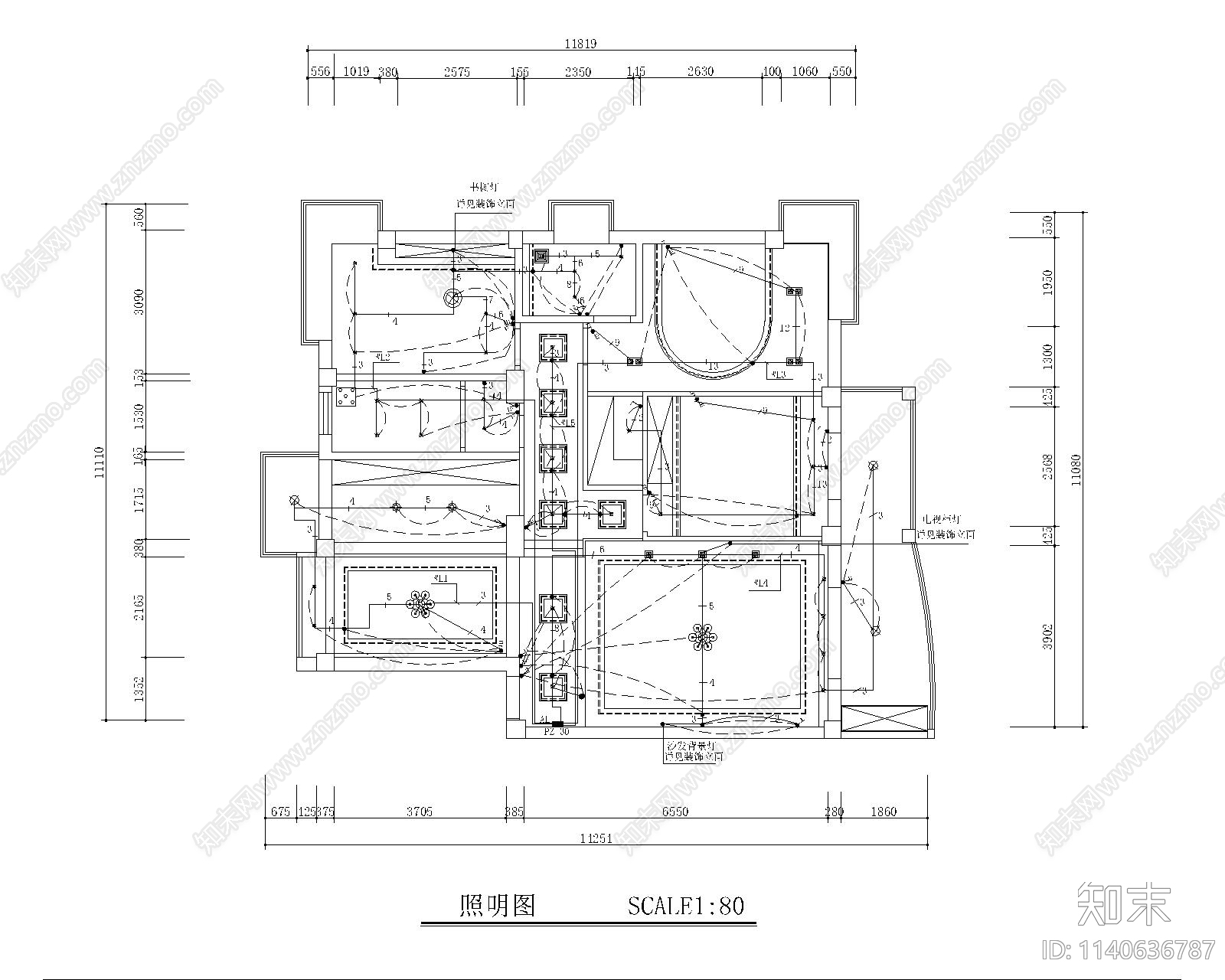 大平层电路cad施工图下载【ID:1140636787】