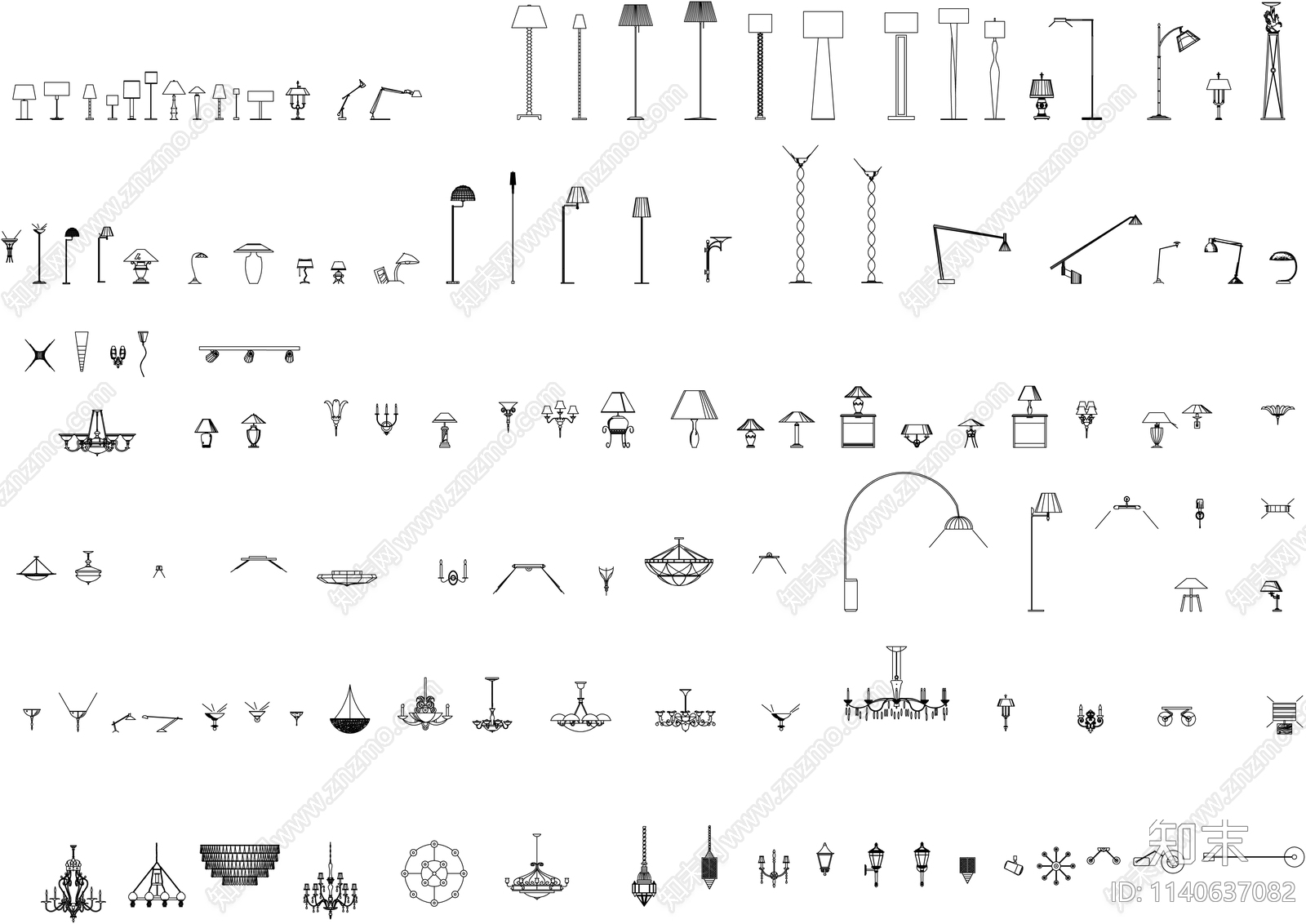 各种灯具立面cad施工图下载【ID:1140637082】