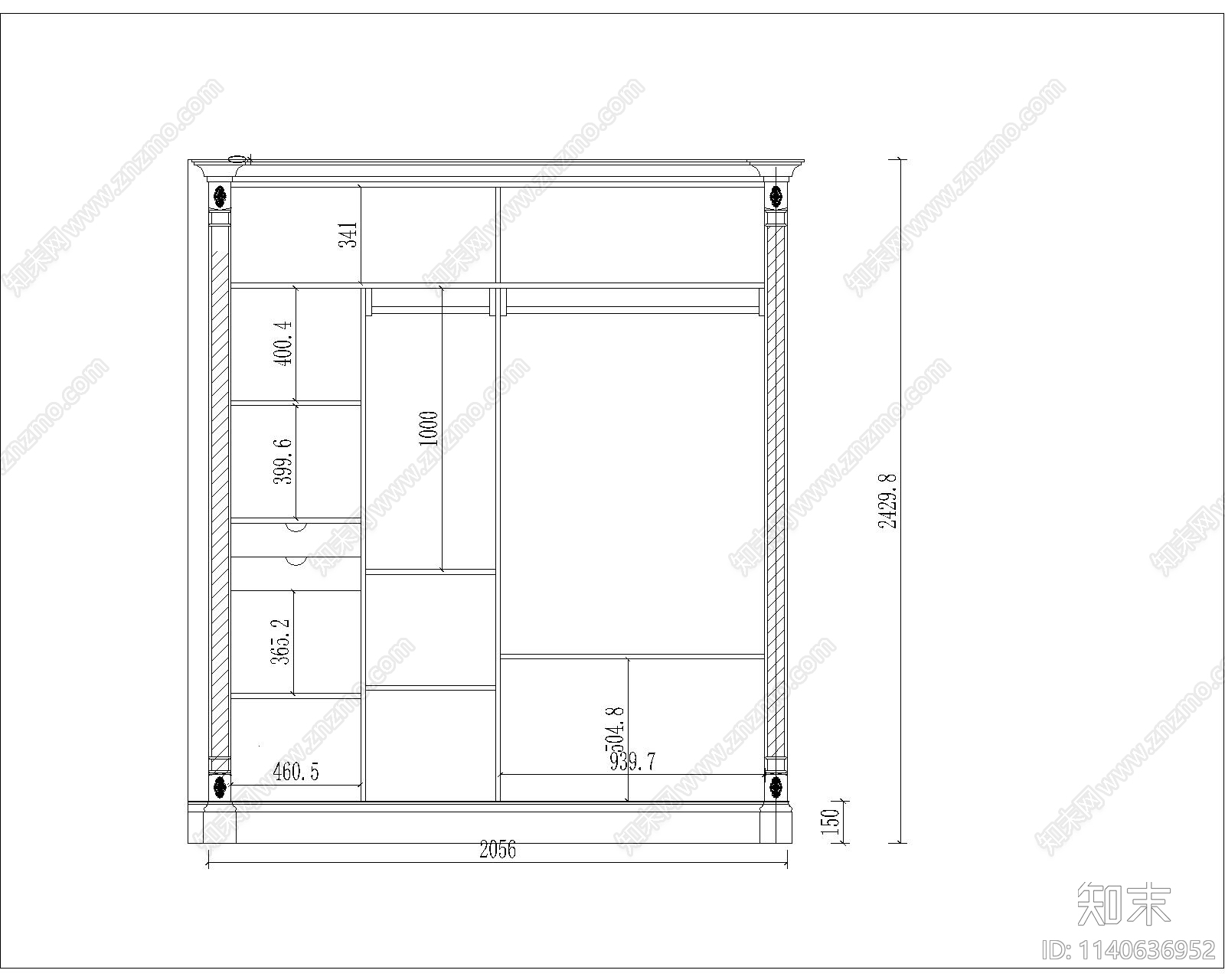 推拉门衣柜cad施工图下载【ID:1140636952】