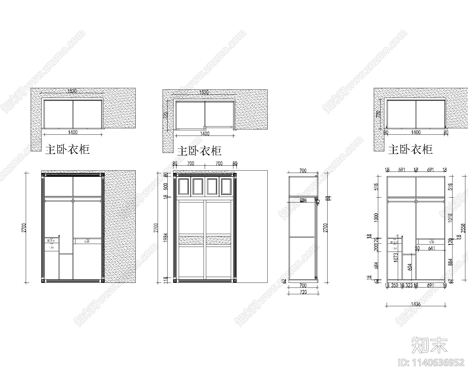 推拉门衣柜cad施工图下载【ID:1140636952】