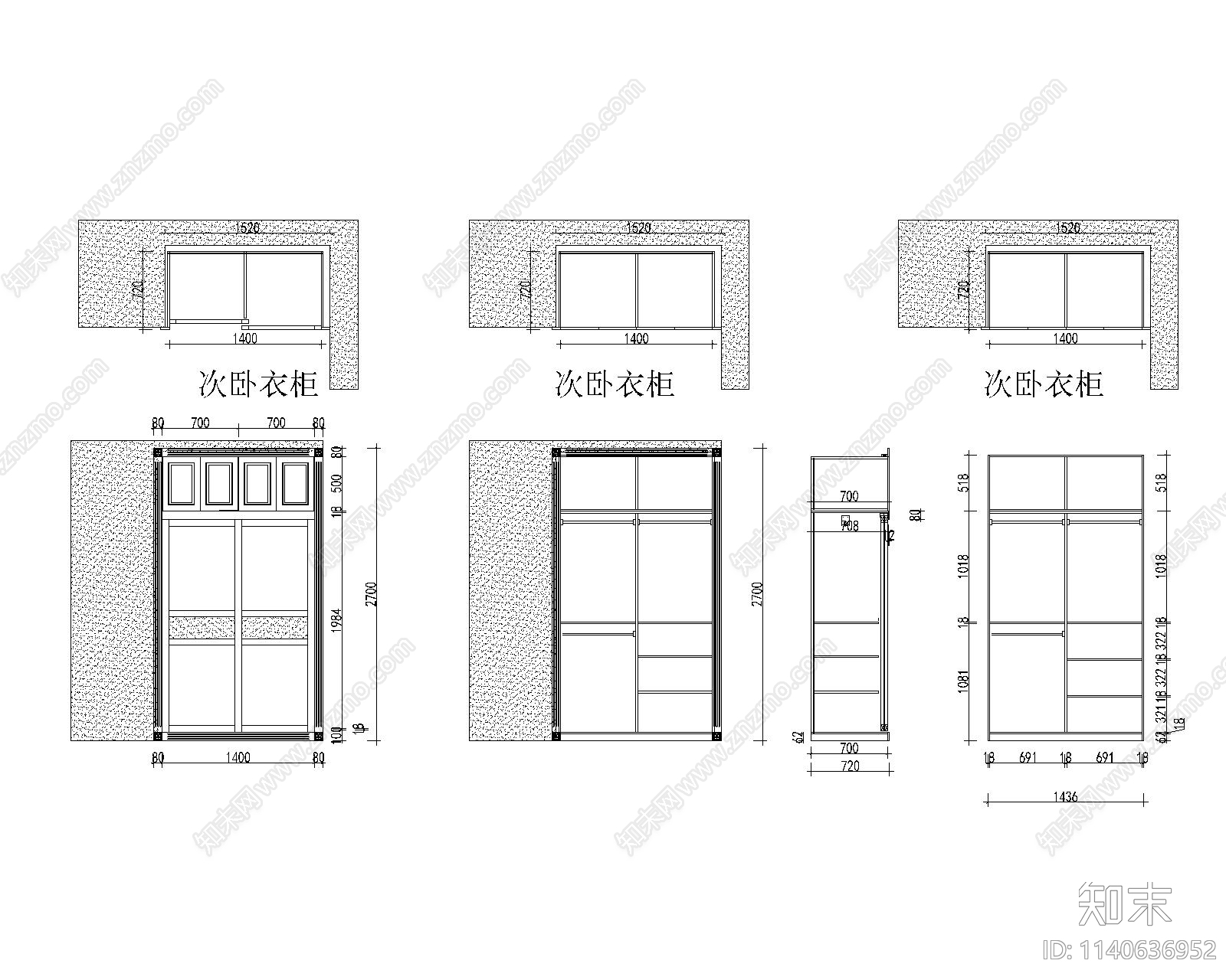 推拉门衣柜cad施工图下载【ID:1140636952】
