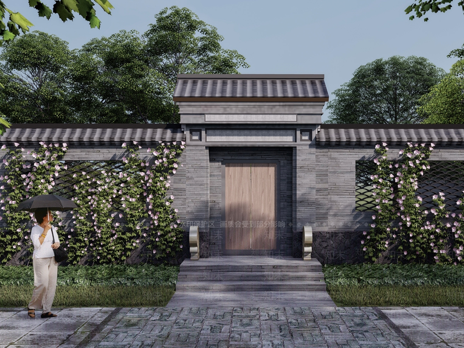 新中式庭院门SU模型下载【ID:1140731245】