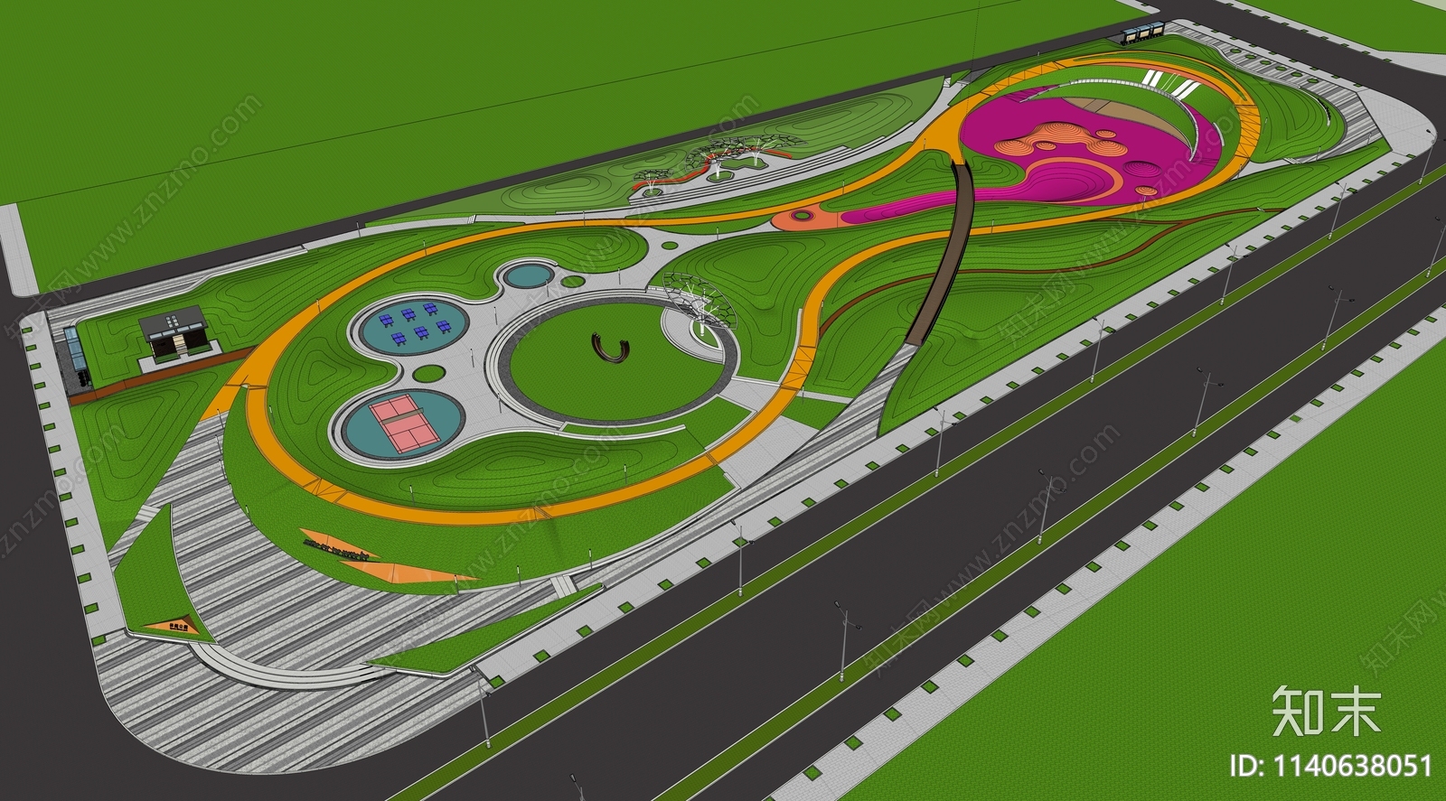 现代风格弧线景观公园SU模型下载【ID:1140638051】