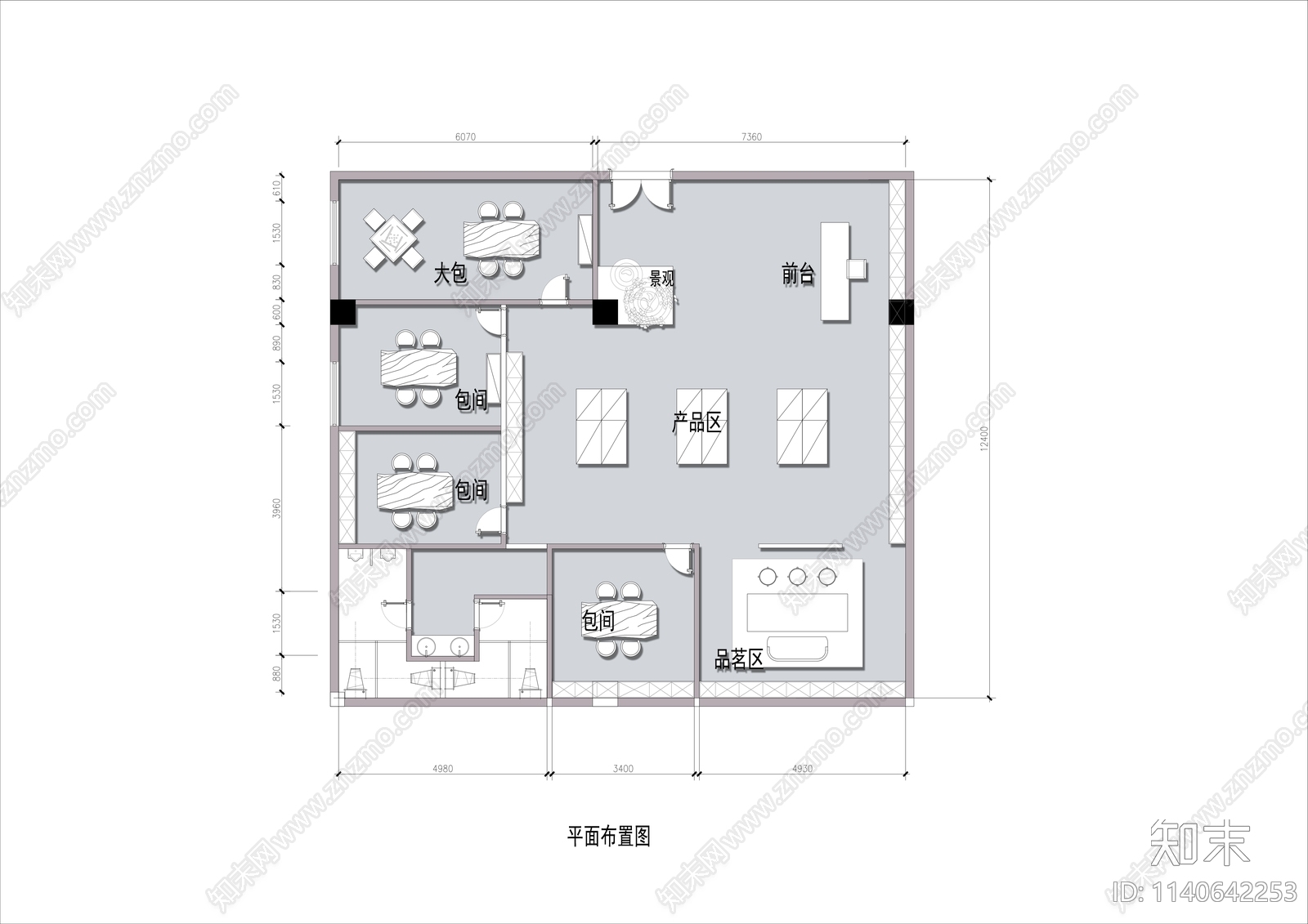 180㎡茶叶店茶室平面布置图施工图下载【ID:1140642253】