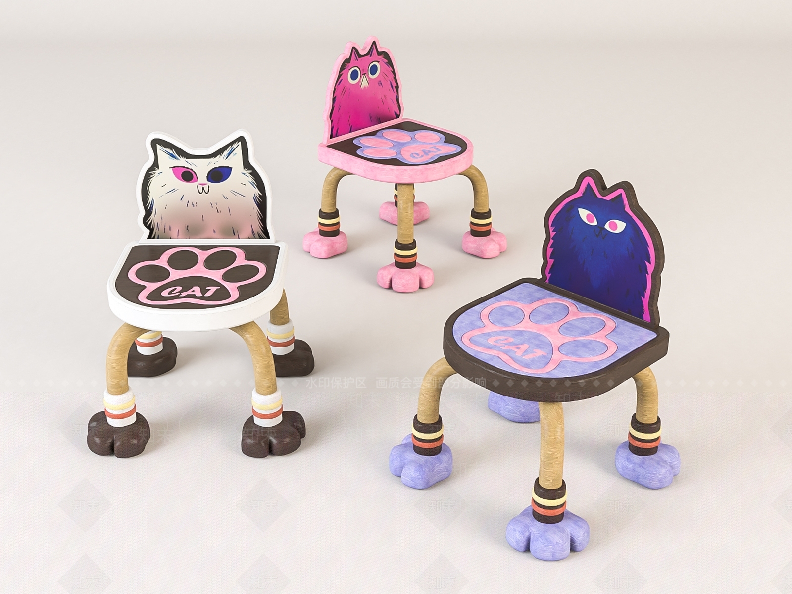 现代儿童卡通椅子3D模型下载【ID:1140645774】