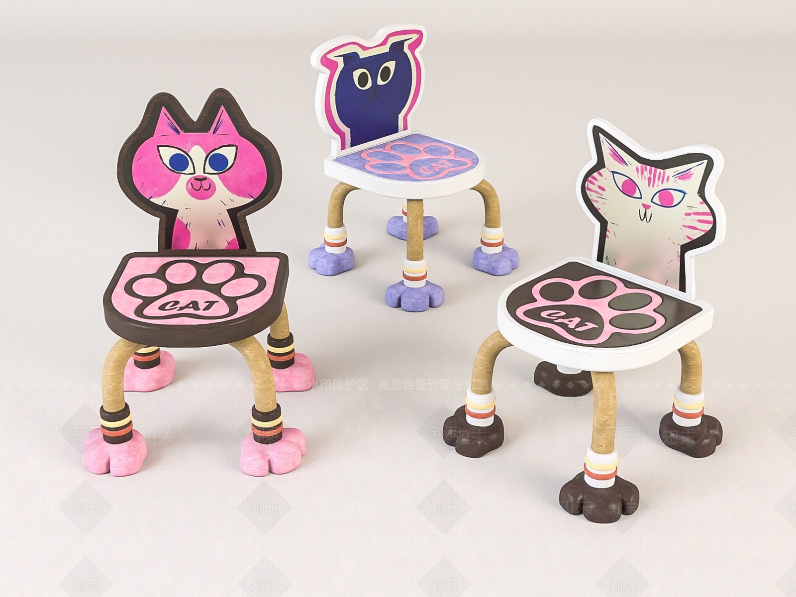 现代儿童卡通椅子3D模型下载【ID:1140645818】