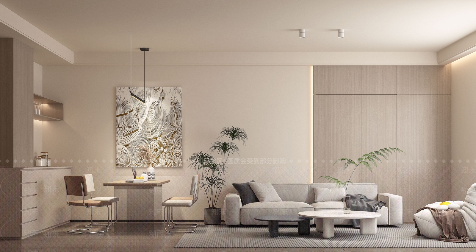 现代奶油风客餐厅3D模型下载【ID:1140648990】_知末3d模型网