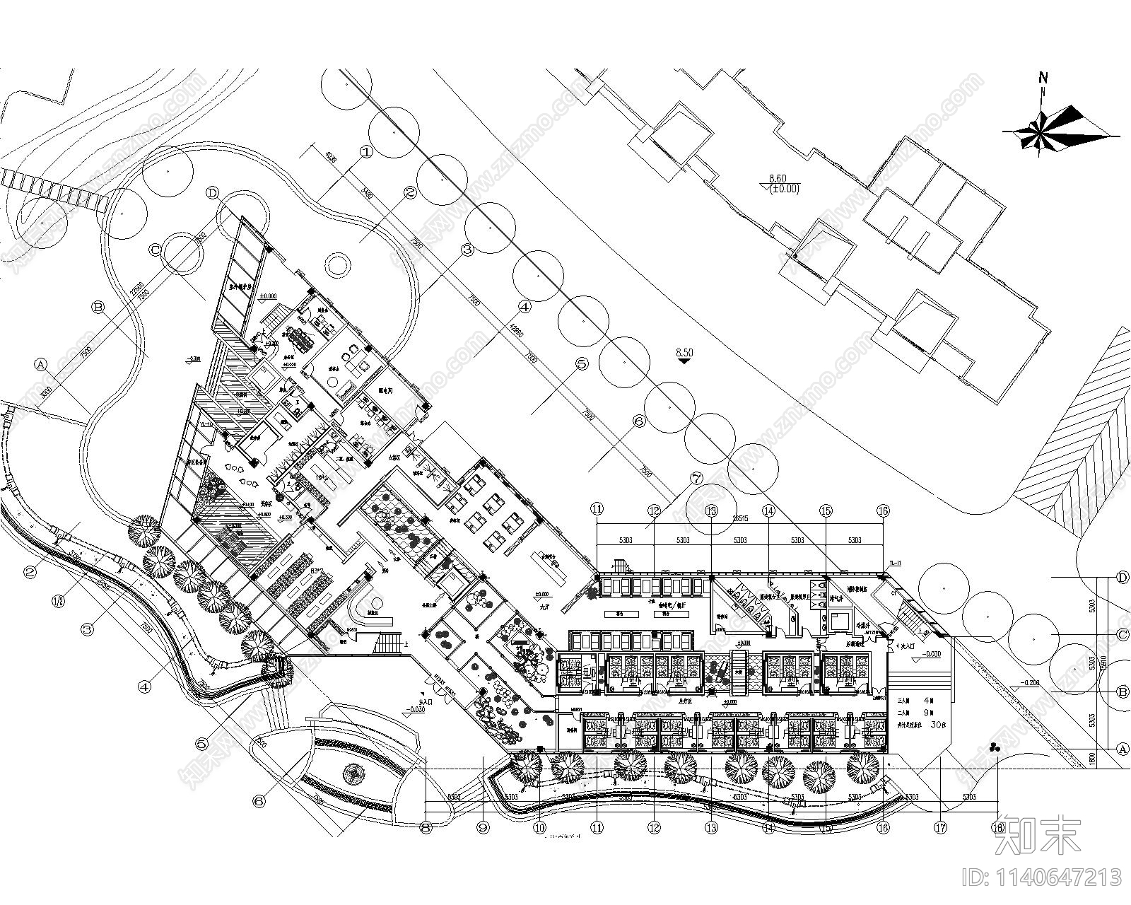 洗浴中心会所一层平面布置图施工图下载【ID:1140647213】