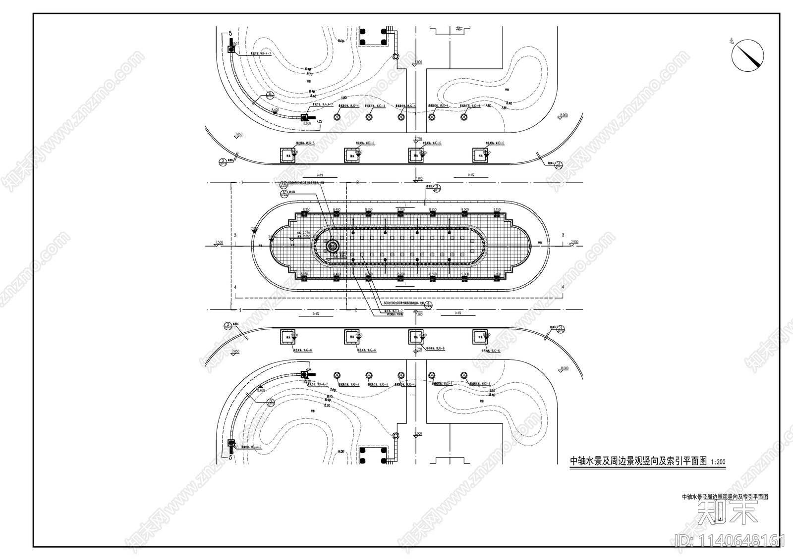 欧式中轴跌水水景cad施工图下载【ID:1140648161】