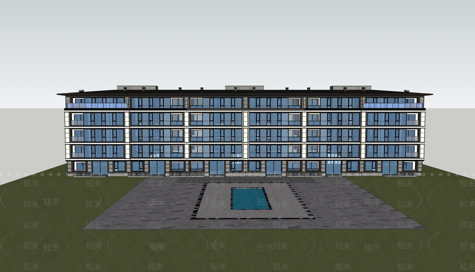 现代多层洋房建筑SU模型下载【ID:1140662042】