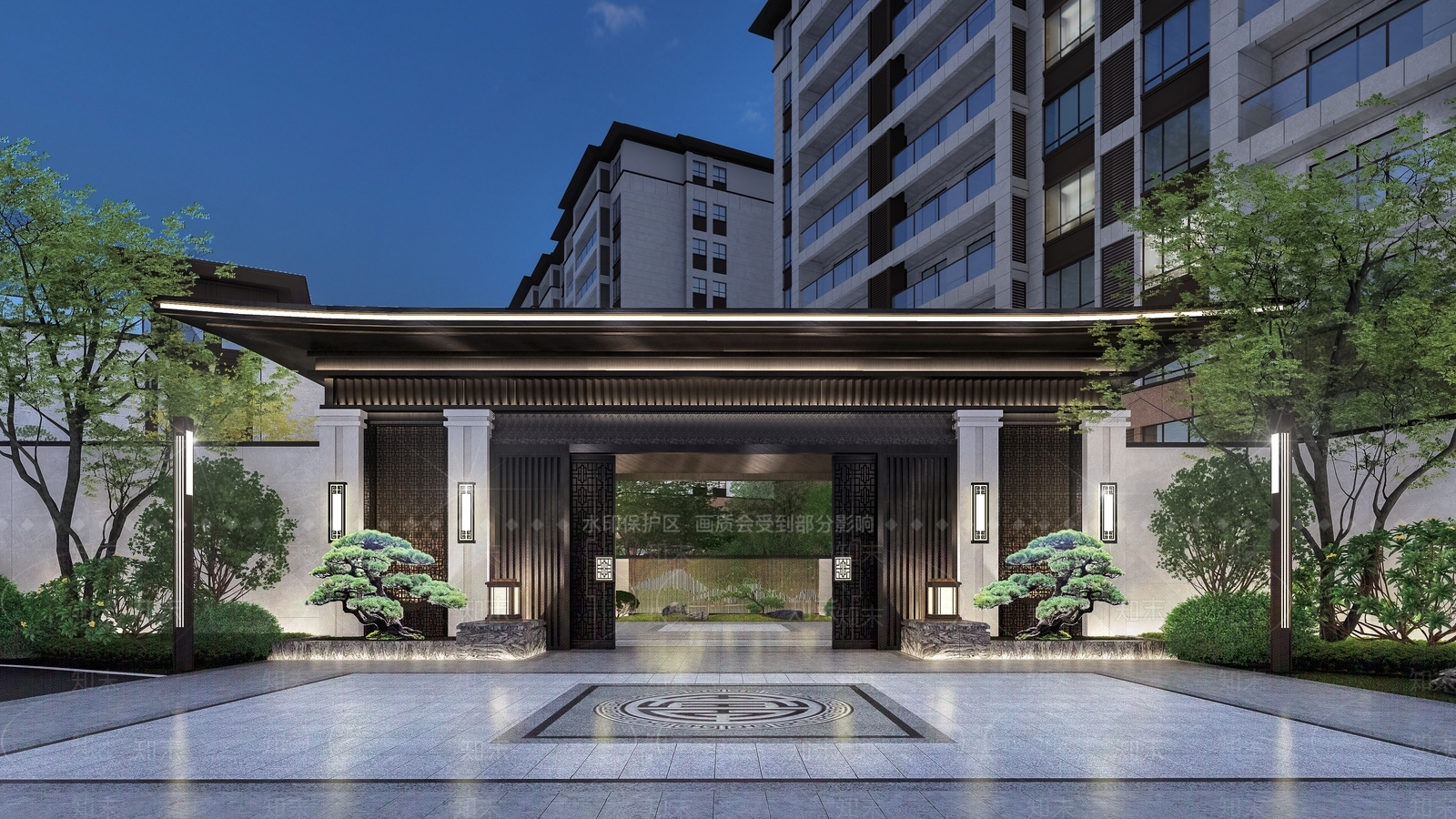 新中式住宅小区入口大门SU模型下载【ID:1140669414】