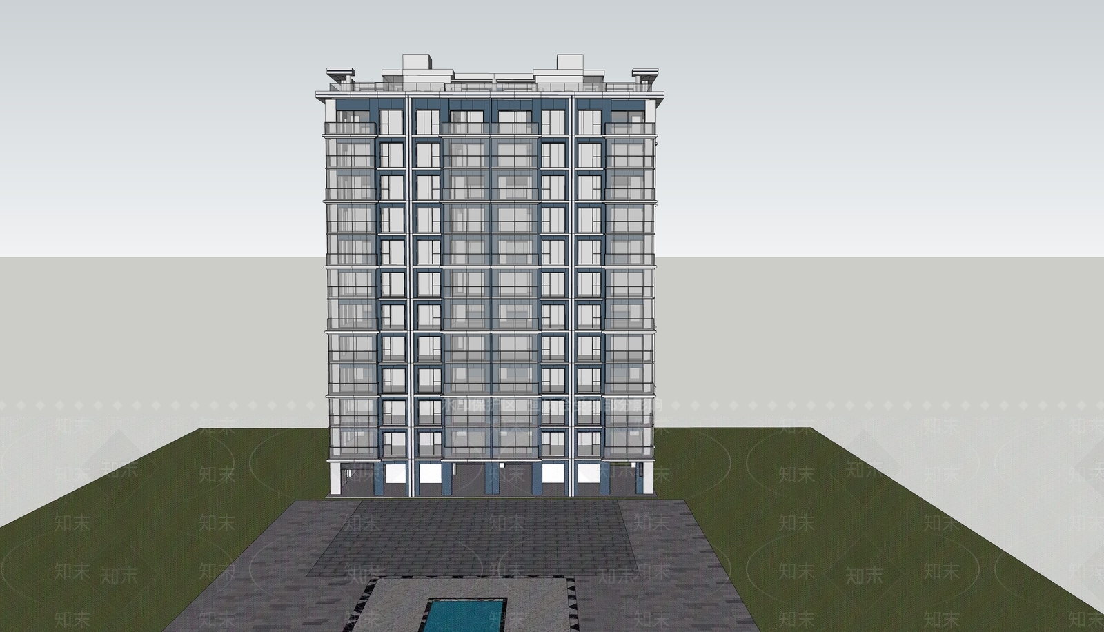现代高层住宅SU模型下载【ID:1140672330】