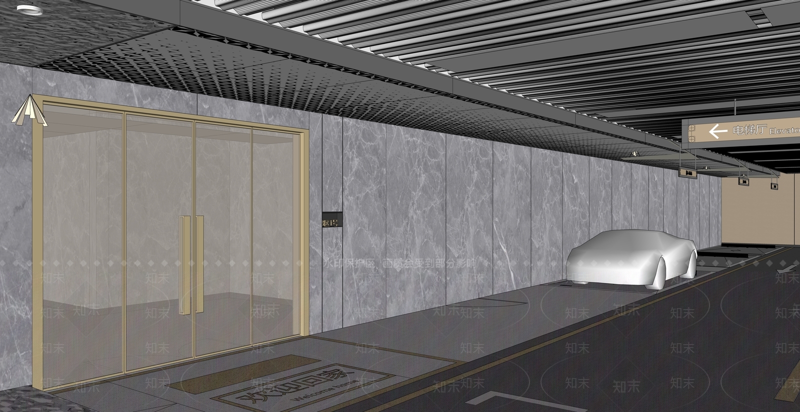 现代停车场SU模型下载【ID:1140677172】