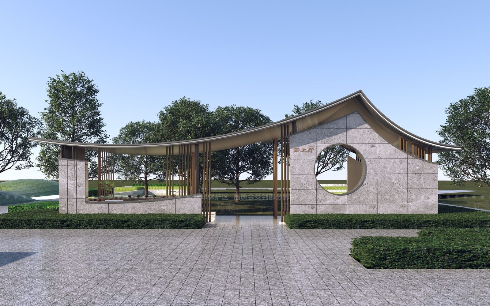 新中式小区景观廊架3D模型下载【ID:1140679586】