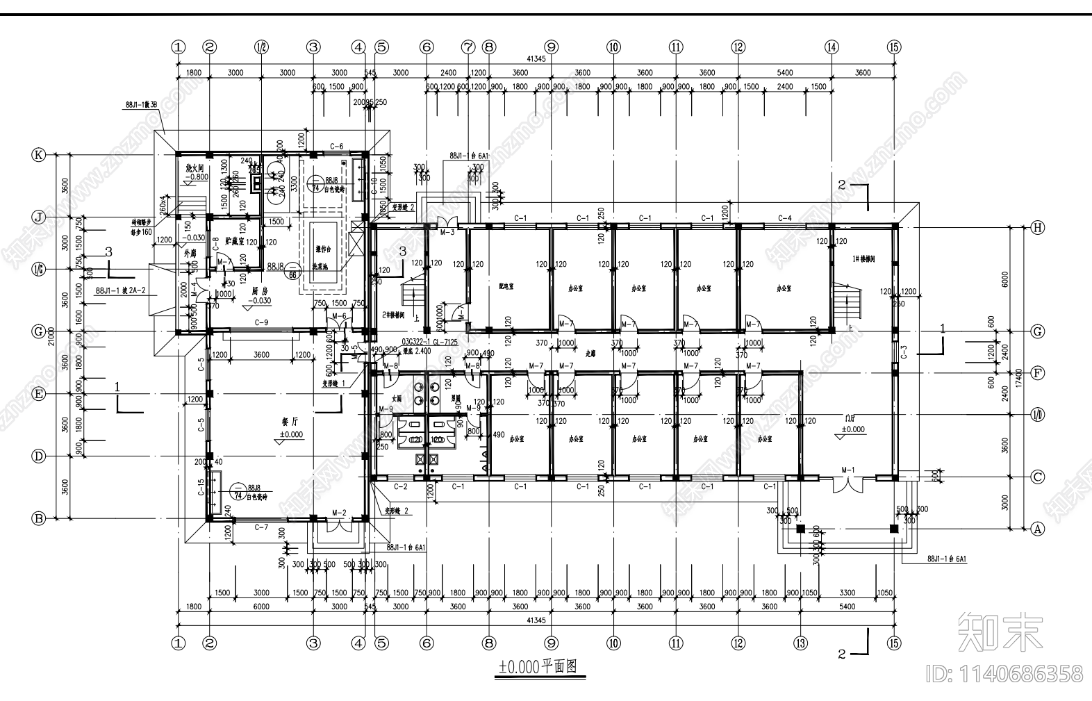 食堂办公楼建筑cad施工图下载【ID:1140686358】