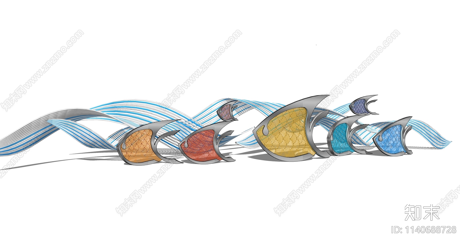 现代海洋鱼类雕塑小品SU模型下载【ID:1140688728】