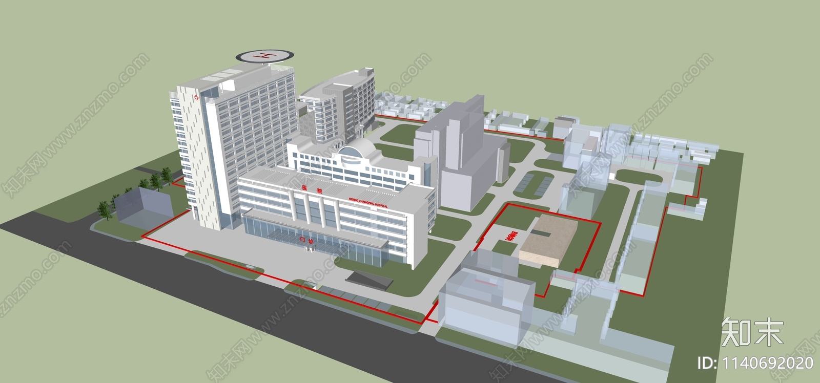 现代大型医院建筑SU模型下载【ID:1140692020】