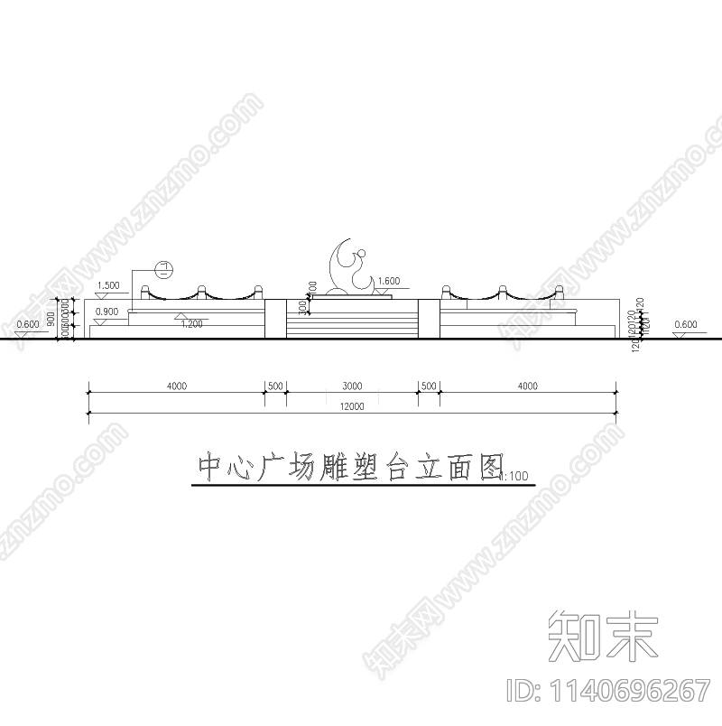 广场雕塑立面cad施工图下载【ID:1140696267】