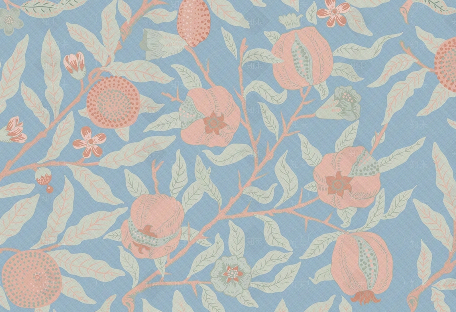 欧式蓝色田园乡村壁纸贴图下载【ID:1140696966】