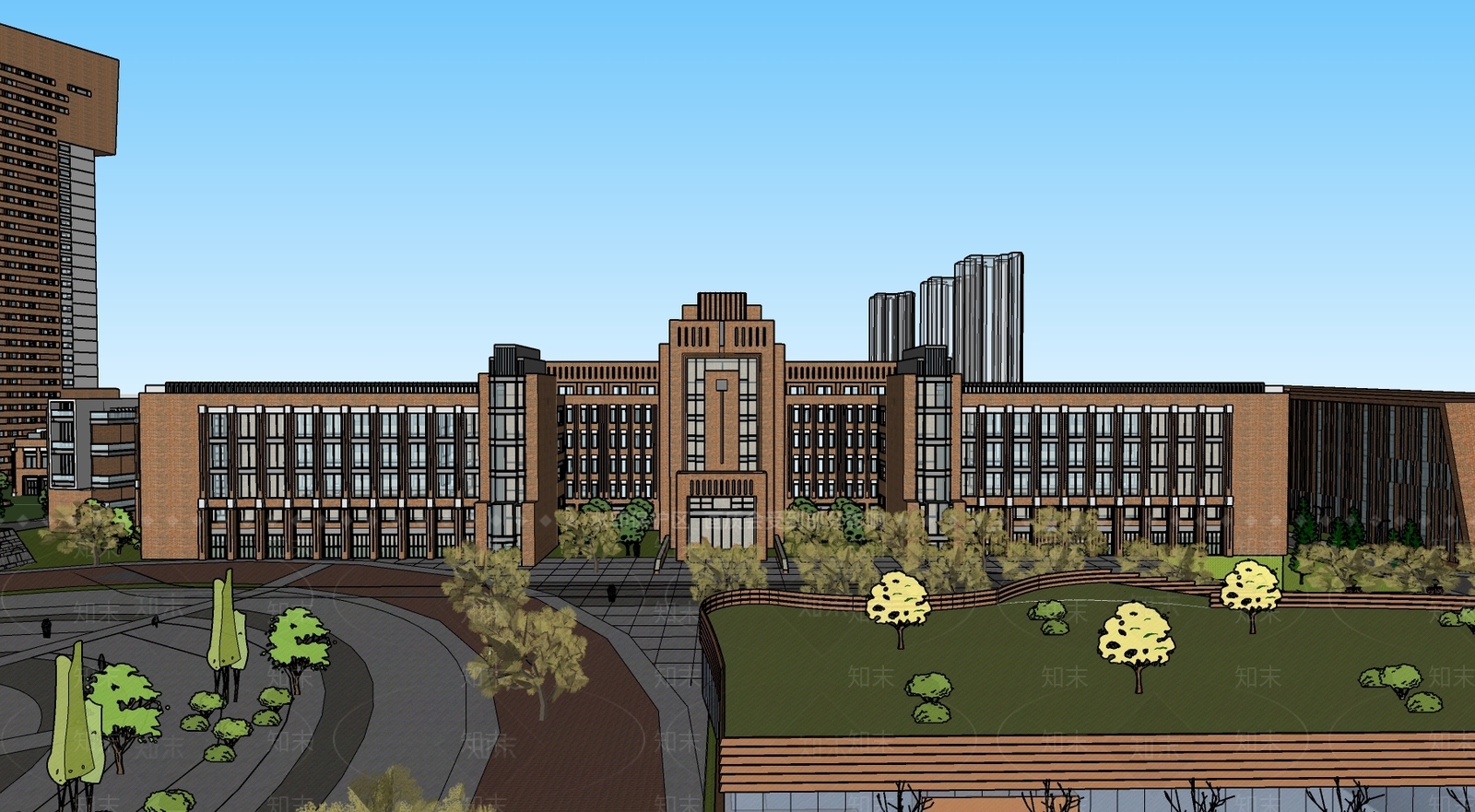 学校建筑SU模型精品下载_SketchUp模型_知末网