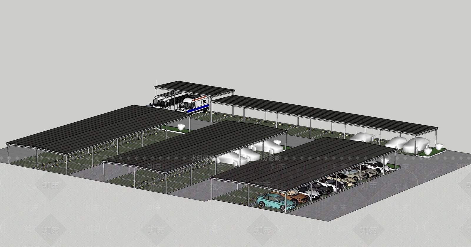 现代户外停车棚SU模型下载【ID:1140699845】