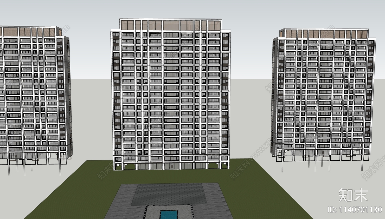 现代高层住宅SU模型下载【ID:1140701130】