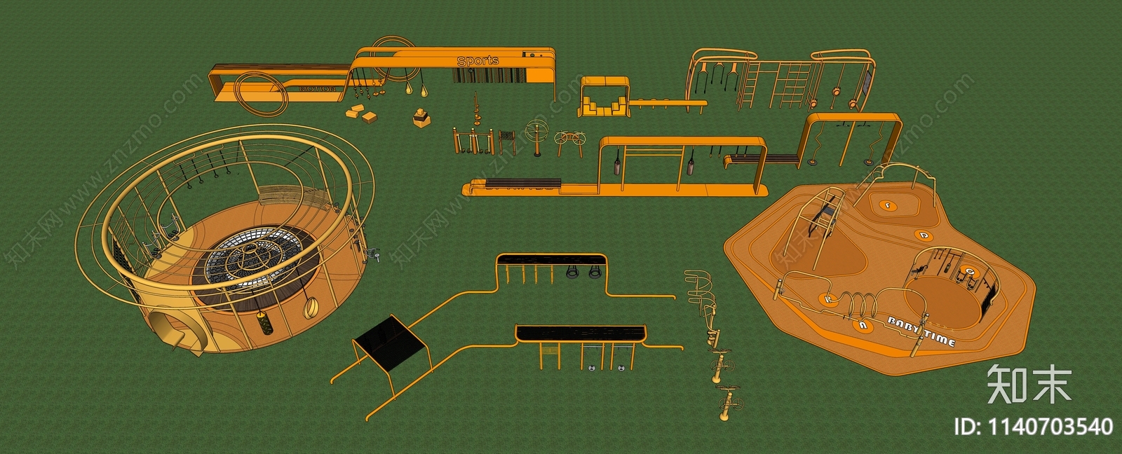 户外健身器材SU模型下载【ID:1140703540】