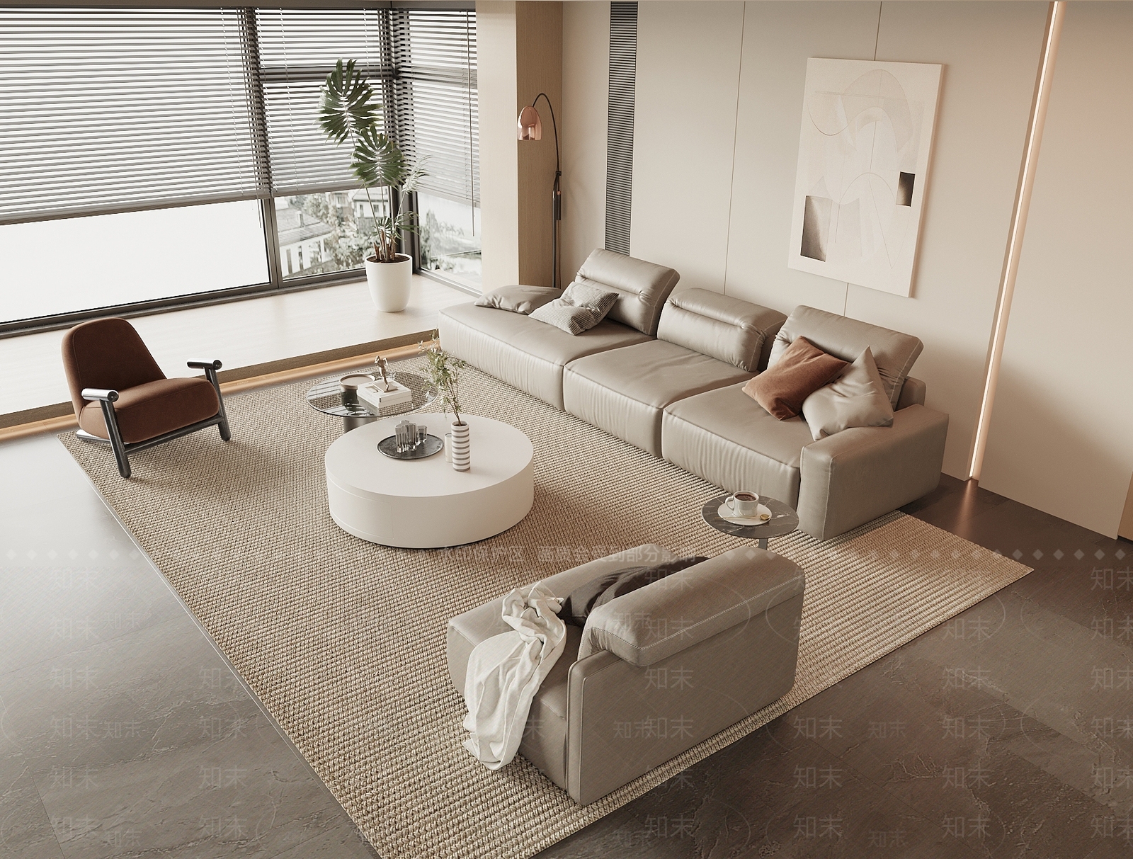 现代皮质沙发茶几组合3D模型下载【ID:1140706828】