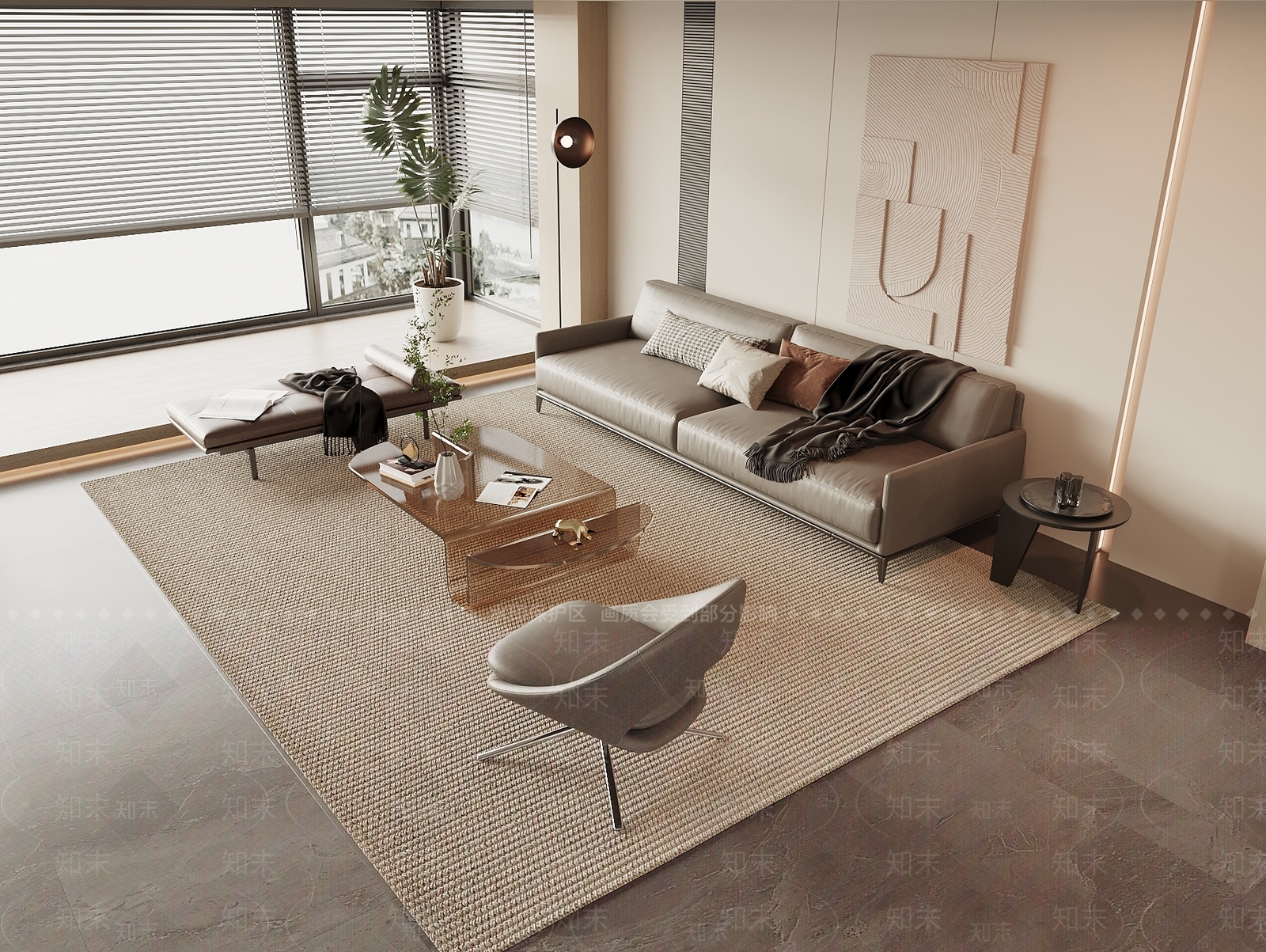 现代皮质沙发茶几组合3D模型下载【ID:1140707020】