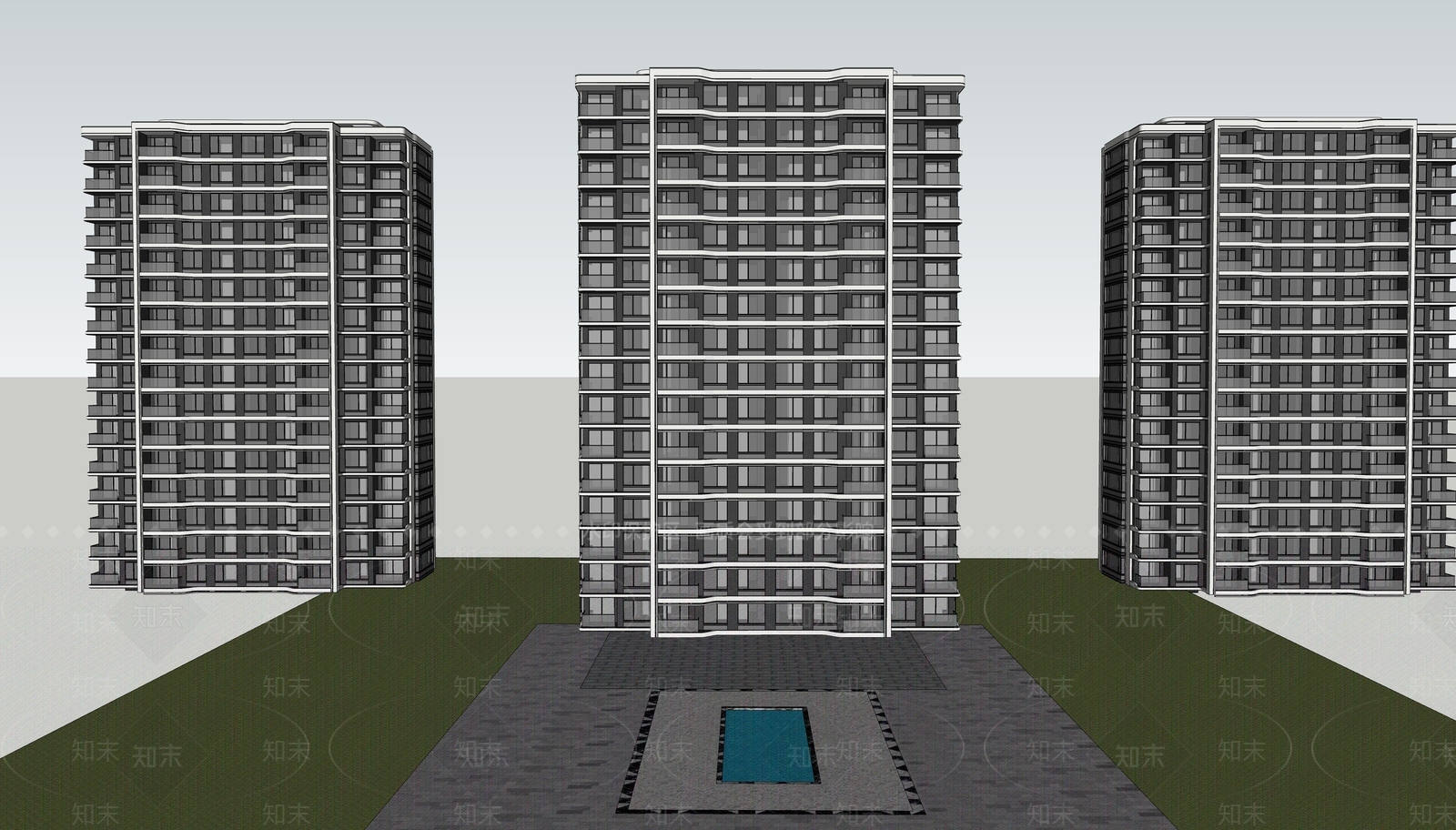 现代高层住宅SU模型下载【ID:1140709080】
