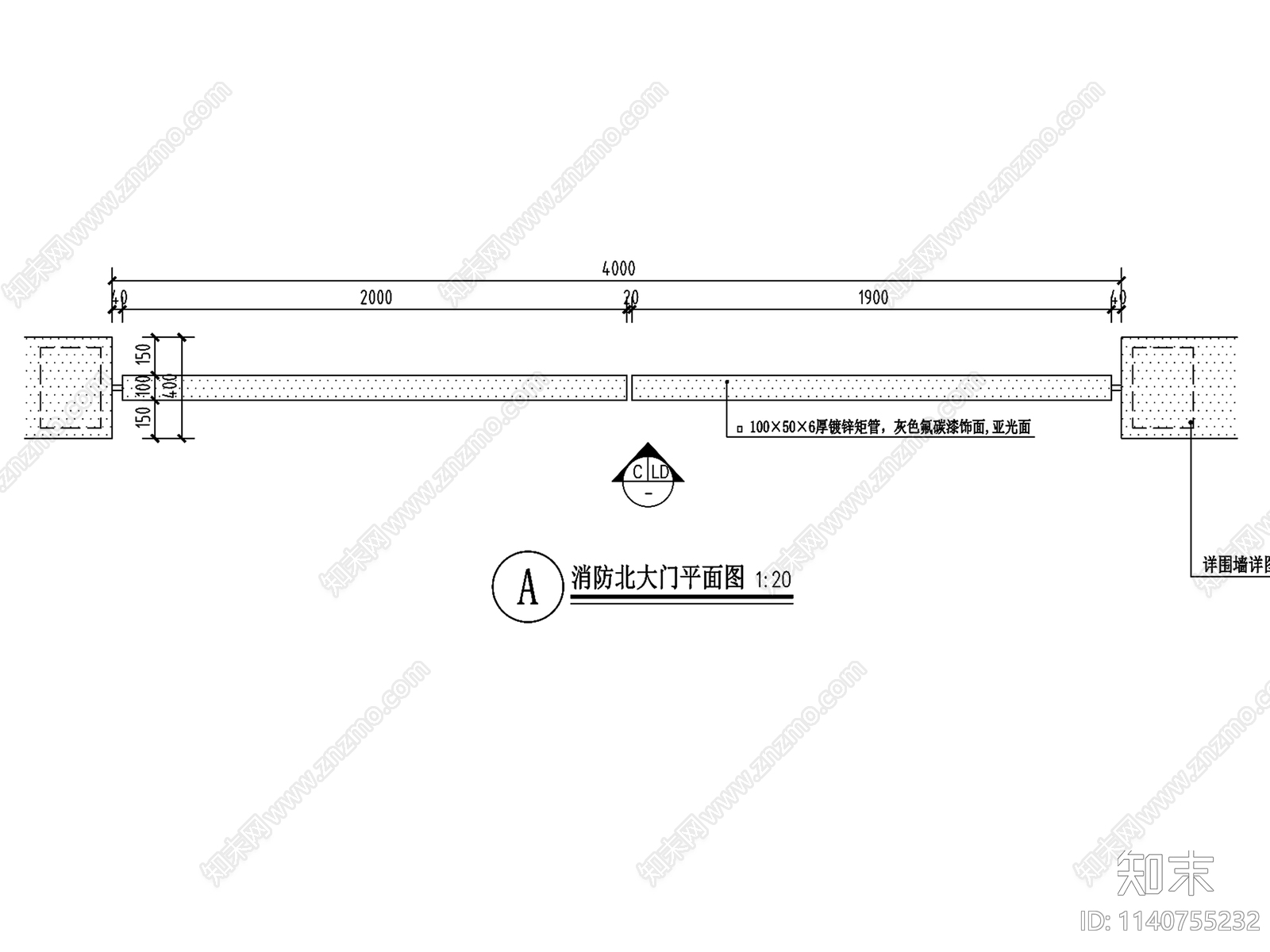 格栅铁艺门详图cad施工图下载【ID:1140755232】